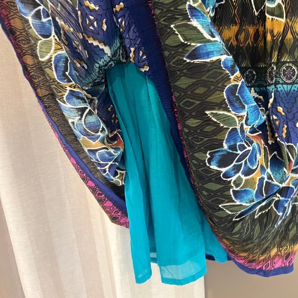 Chaudry KC Maxi Bohemian Tropical Floral Flowing Skirt, Turquoise, Size Medium - Picture 5 of 9